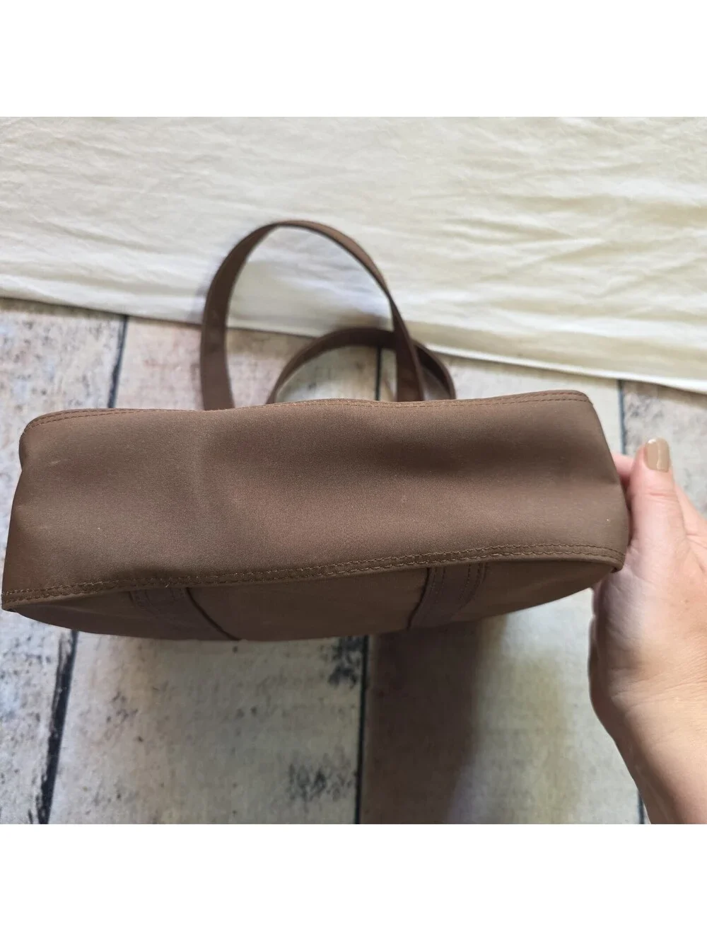 LANCOME Paris Chocolate Brown Nylon Mini Tote Bag Makeup Cosmetic Case GWP